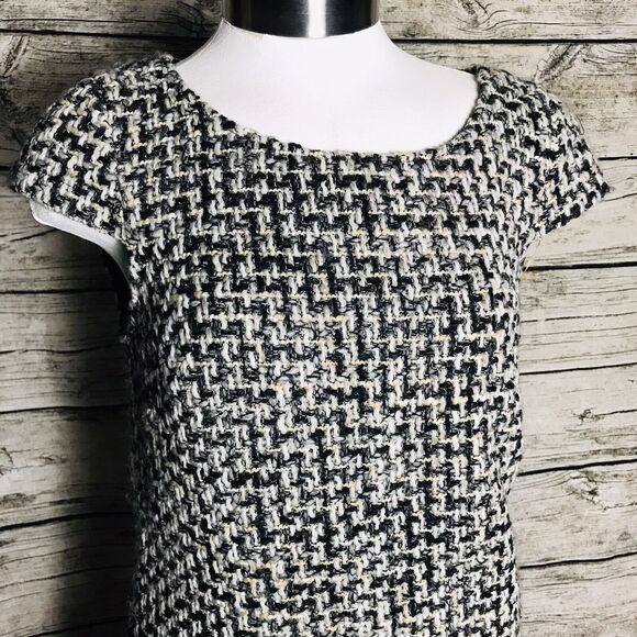 STILE BENNETON Women Wool Blend Tweed Dress S Black Gray Beige Cap Sleeve - Picture 2 of 8